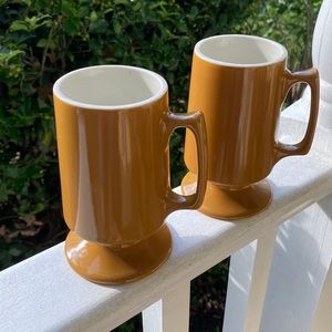 TWO Vintage Hall Coffee Mug USA Yellow Gold